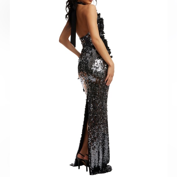 NWT | Dress the Population - “Priscilla” Sequin Halter Backless Gown, Gunmetal - Picture 2 of 6